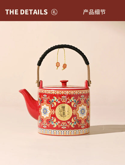 Double Happiness Enamel Wedding Tea Teacup Teapot Bridal
