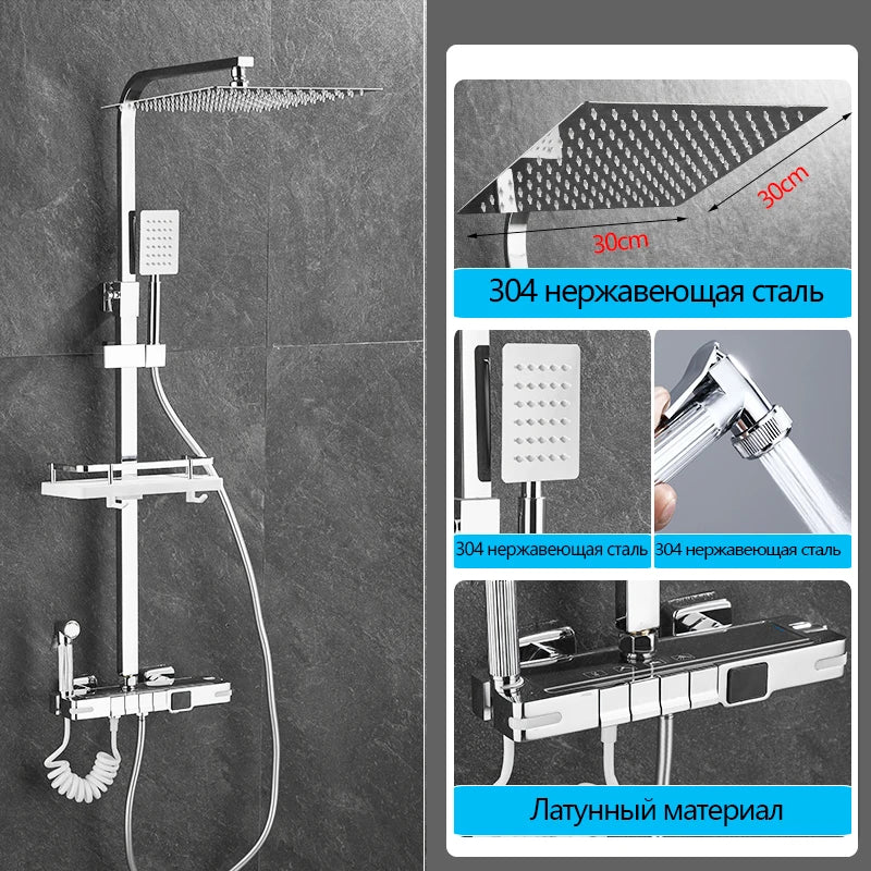 Brass Shower Faucet Thermostatic Digital Display Bathroom Faucet