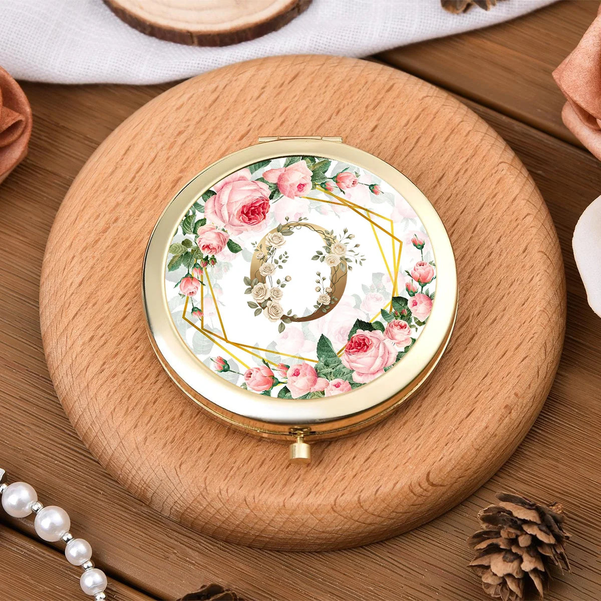 Golden Border Double-Sided Pocket Makeup Mirror Suitable Women