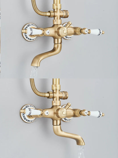 Retro Shower System Antique Brass Rainfall Shower Handheld