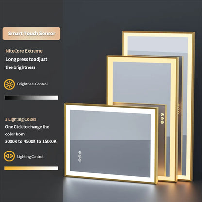 Luvodi Illuminated Bathroom Mirror Gold Frame Wall Mounted