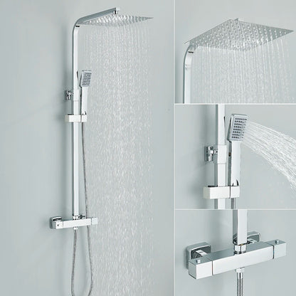 Thermostatic Chrome Shower Faucet Rainfall Headshower Handled