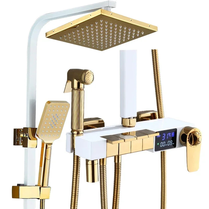 Brushed Gold Piano Digital Shower System Cold Brass