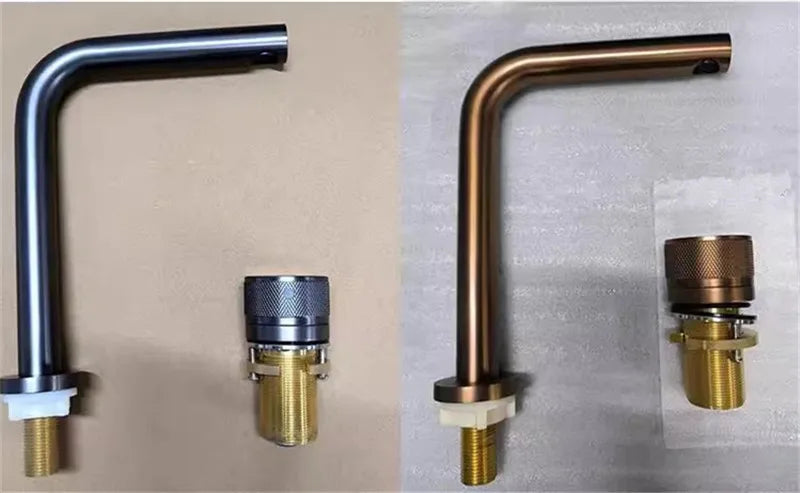 Brushed Rose Gold Basin Faucet Two Holes Gun