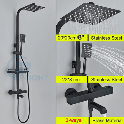 Bathroom Thermostatic Shower Faucet Rainfall Head Wall Mounted