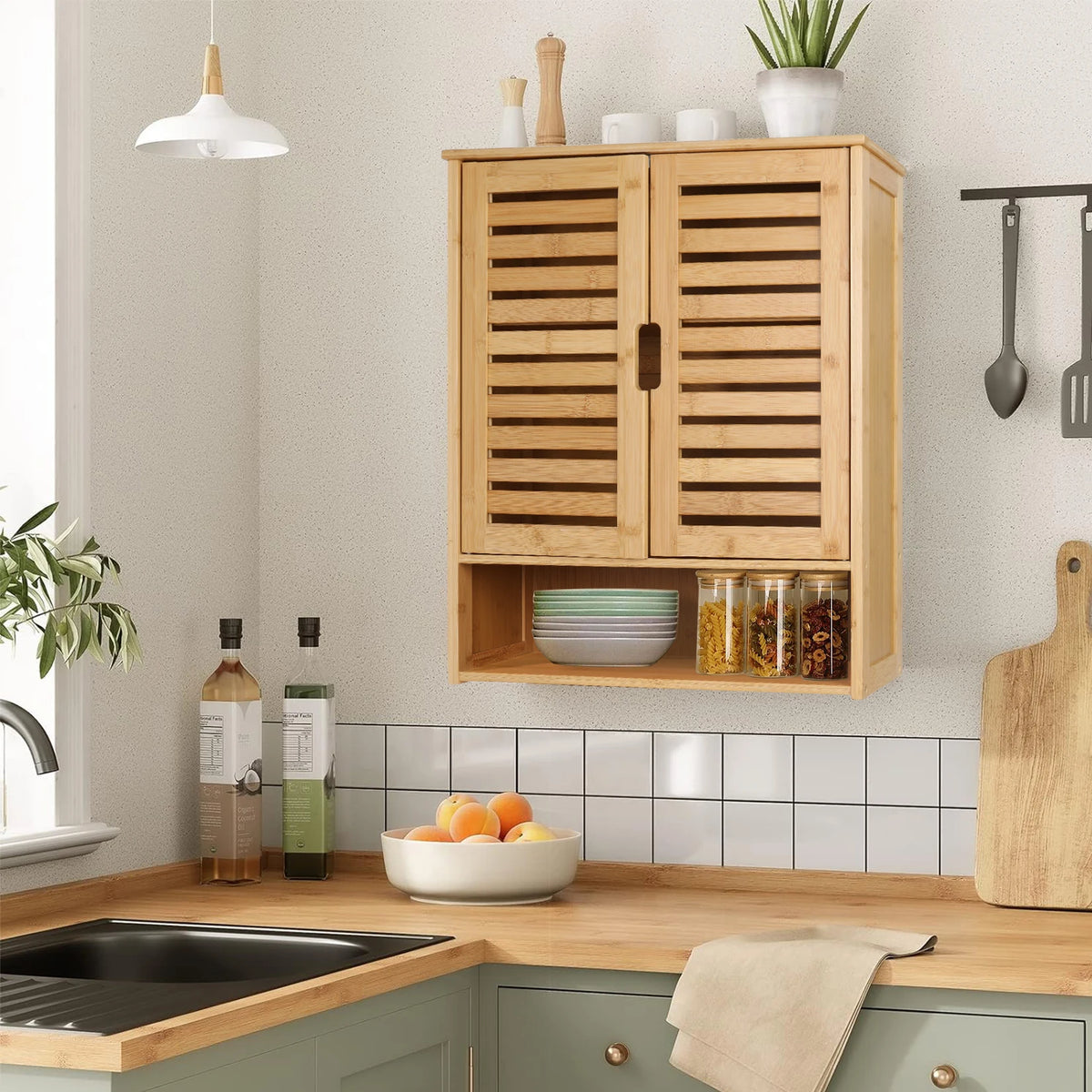 Wall Mounted Bamboo Bathroom Cabinet Storage Shelf Medicine