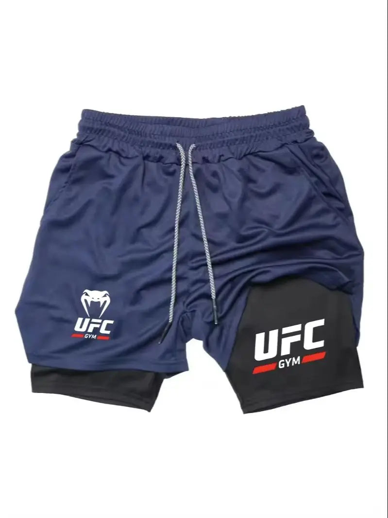 Men Double-Layer Running Fitness Shorts Phone Bag Towel