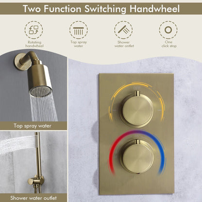 Bathroom Faucet Dial Way Brushed Gold Thermostat Shower