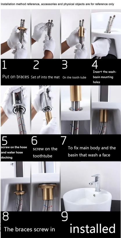 Luxury Brushed Gold Bathroom Sink Faucet Deck Mounted