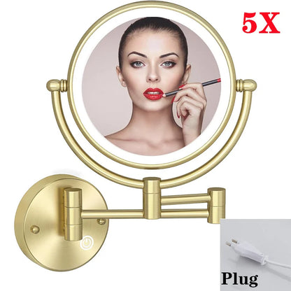 Brushed Gold Led Folding Touch Bathroom Mirrors Of