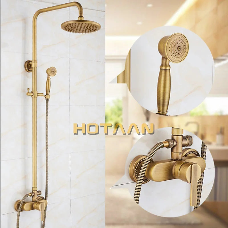 Wall Mounted Mixer Valve Rainfall Antique Brass Shower