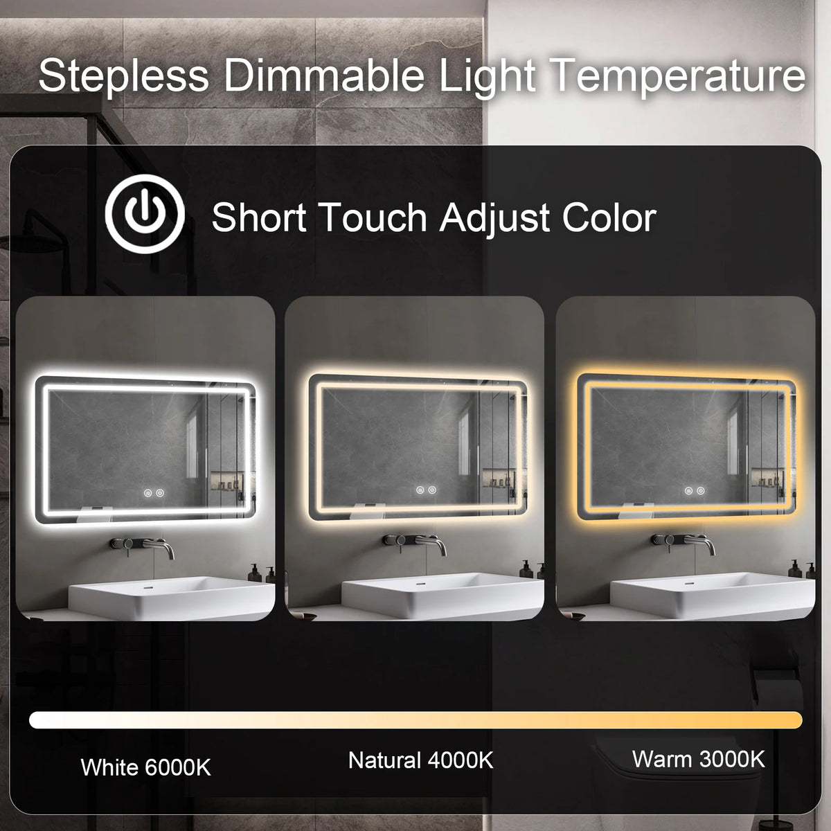 Led Bathroom Mirror Wall Mounted Fogless Makeup Mirror