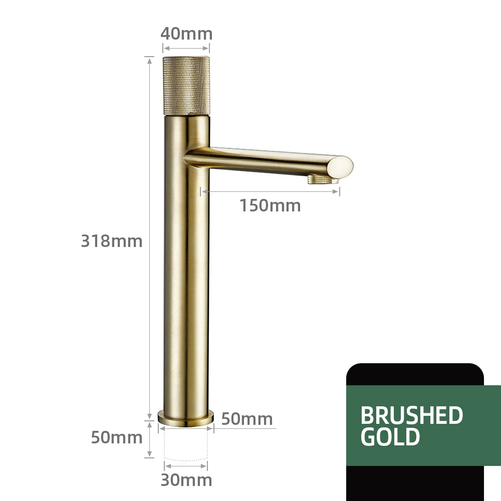 Knurled Faucet Brushed Gold Basin Faucet Bathroom Taps