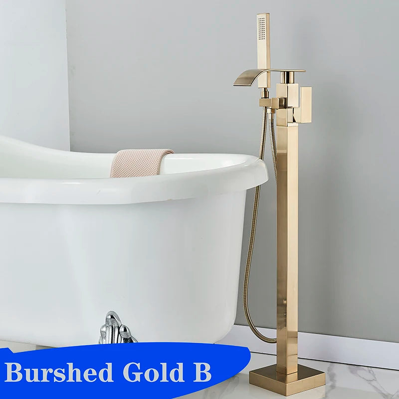 Matte Black Square Bathtub Shower Faucets Floor Standing