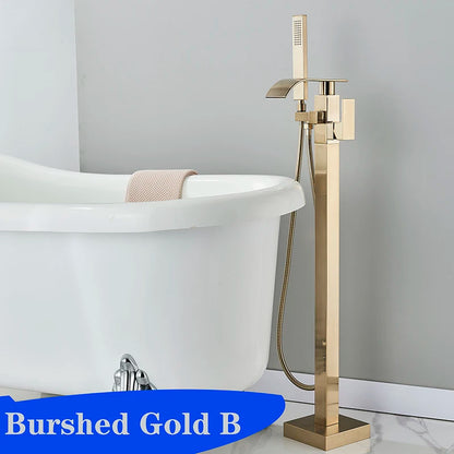 Matte Black Square Bathtub Shower Faucets Floor Standing