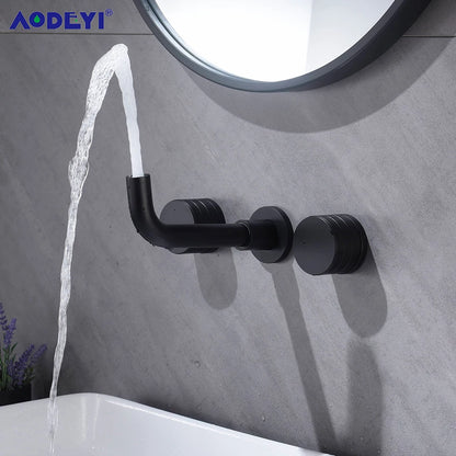 Black Bathroom Faucet Brass Double Lever Wall Mounted