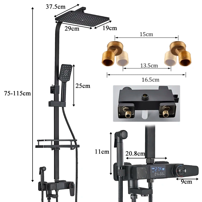 Black Smart Thermostatic Shower Faucet Bathroom Intelligent