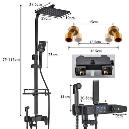 Black Smart Thermostatic Shower Faucet Bathroom Intelligent