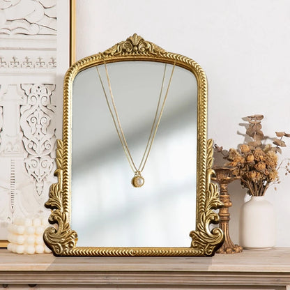 Vintage French Baroque Ornate Wall Mirror Arched Gold