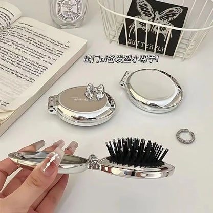 Mini Silver Folding Comb Makeup Mirror Women Girl