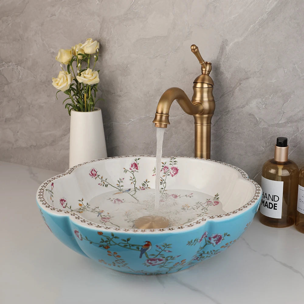 Zappo Above Counter Ceramic Vessel Sink Bathroom Round