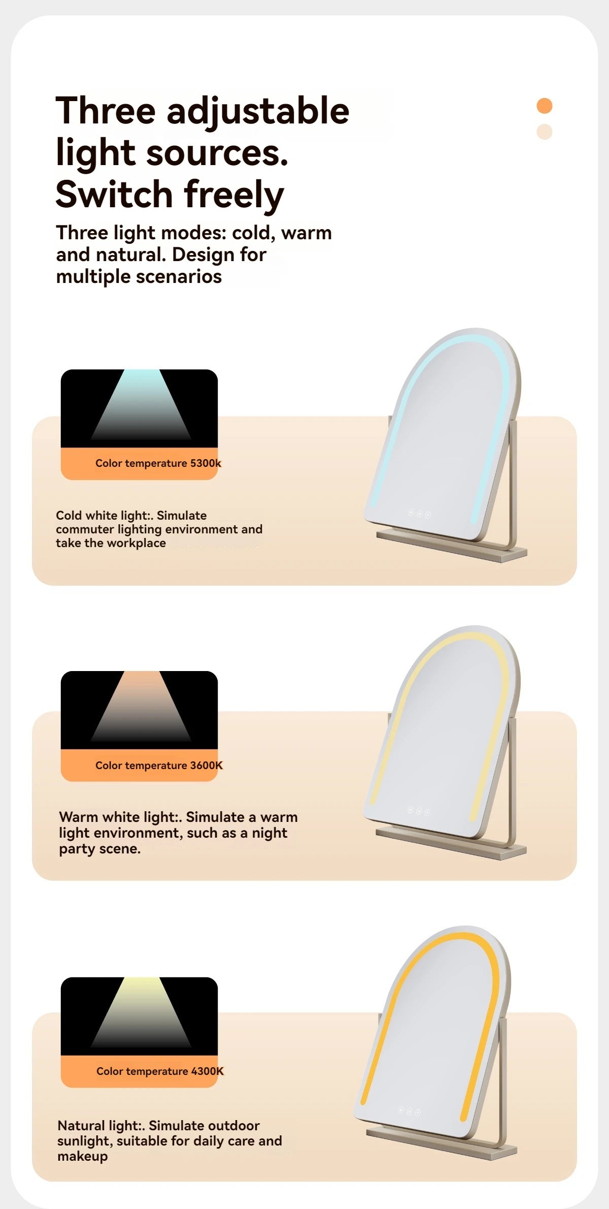 Large Arch-Shaped Makeup Mirror Led Light Desktop Vanity