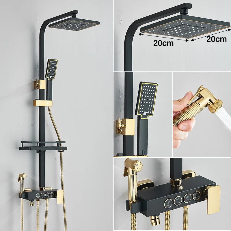 Black Gold Brass Rainfall Shower Faucet Stainless Steel