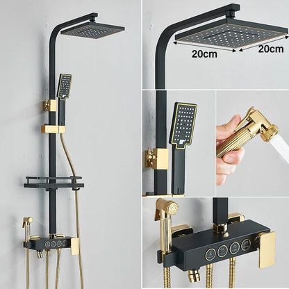 Black Gold Brass Rainfall Shower Faucet Stainless Steel