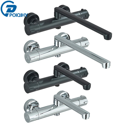 Chrome Black Bathtub Faucet Wall Mounted Thermostatic Shower