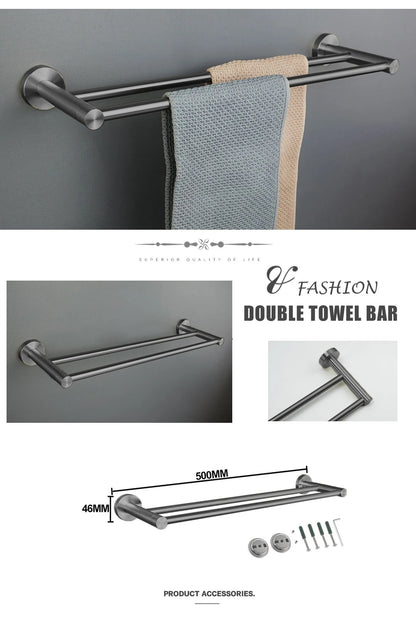 Grey Bathroom Hardware Kit Stainless Steel Round Wall