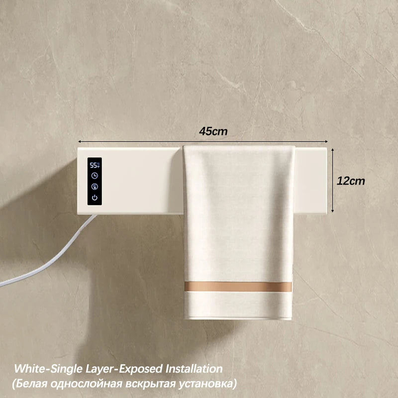 White Electric Heated Towel Rail Smart Temperature Time