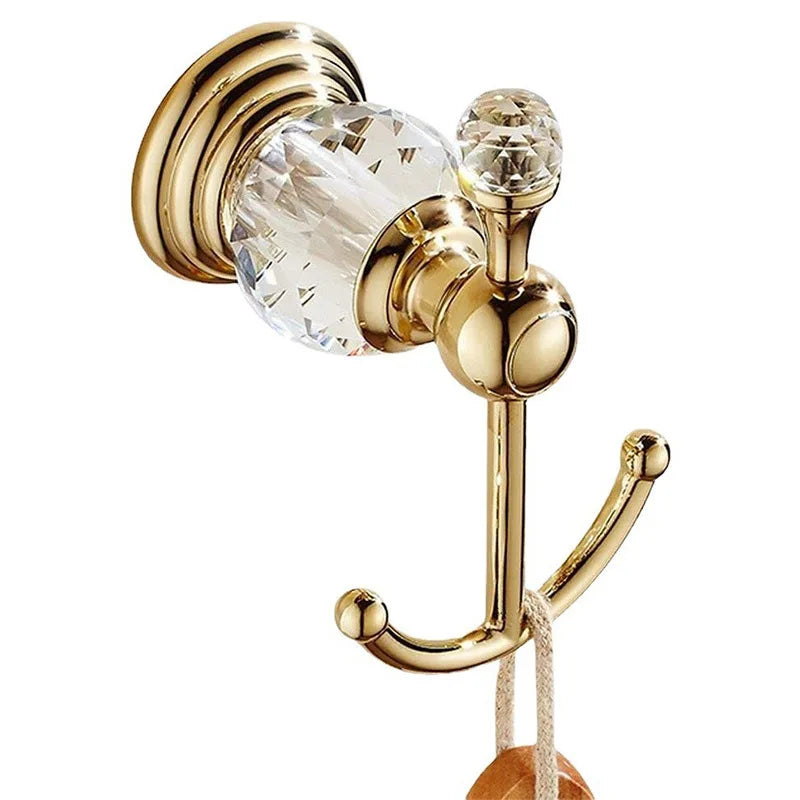 Luxury Crystal Bathroom Gold Polished Brass Bath Hardware