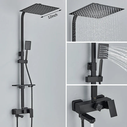 Black Chrome 3/4-Way Shower Faucet Rainfall Shower Cold