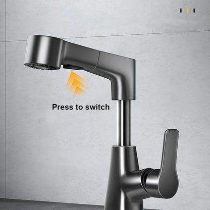 Dual-Function Pull-Down Bathroom Sink Faucet Adjustable Height