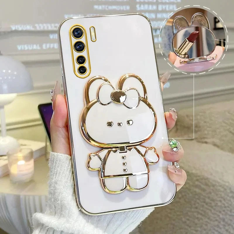 91 Makeup Mirror Cute Rabbit Phone Holder Case