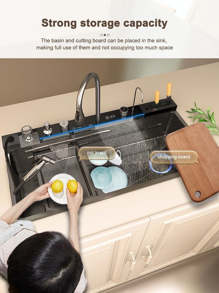 Stainless Steel Waterfall Sink Large Slot Integrated Sinks