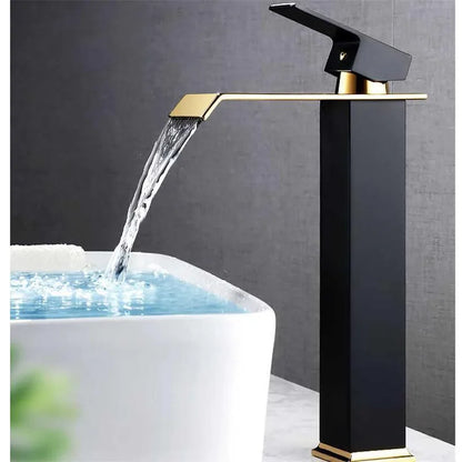 Basin Faucet Gold Black Waterfall Faucet Brass Bathroom
