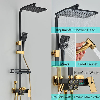 Matte Black Functions Display Screen Shower Faucet Bathroom