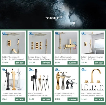 Golden Shower Faucets 2-Ways Rainfall Shower System Wall