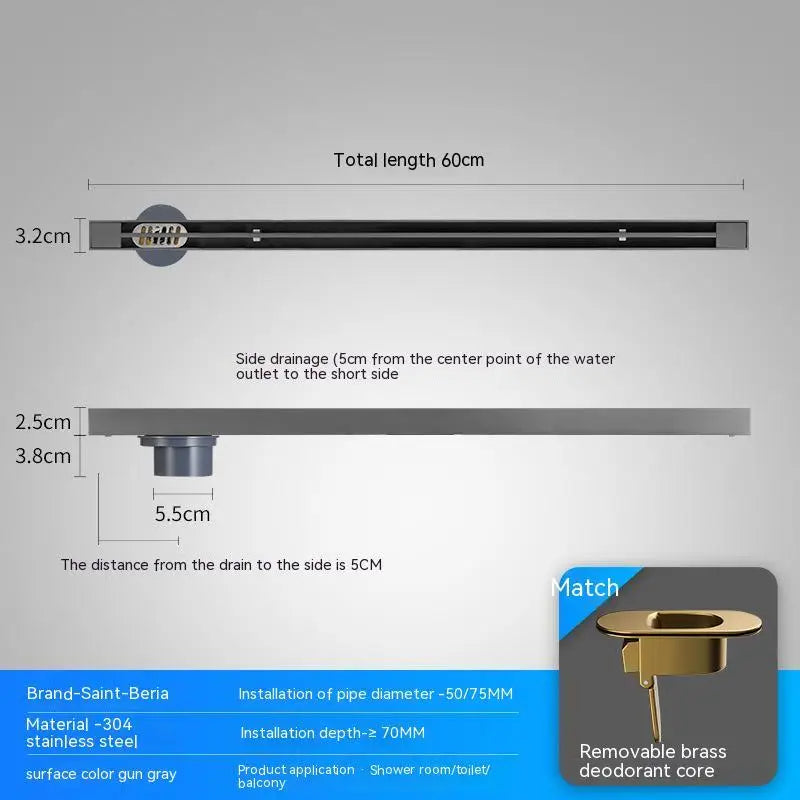 2cm Wide Floor Drain Stainless Steel Linear Narrow
