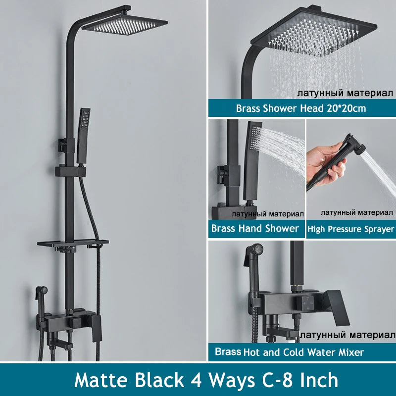Shinesia Black/Chrome Bathroom Shower System Rainfall Shower