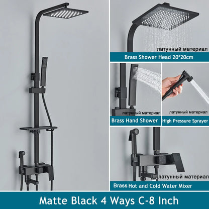 Shinesia Black/Chrome Bathroom Shower System Rainfall Shower