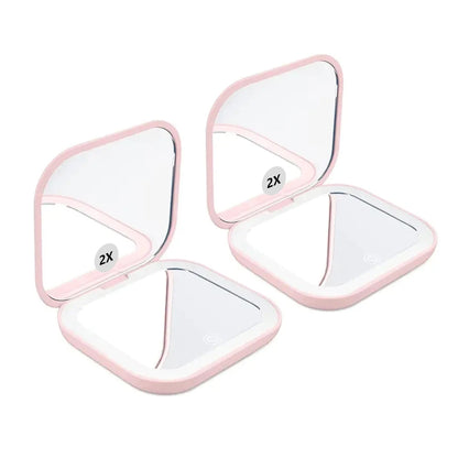 Compact Mirror Lights 1x/2x Magnification Folding Handheld Small