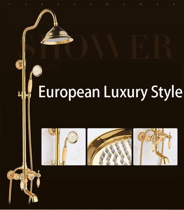 Brass Jade Shower Faucet Wall Mount Rose Gold