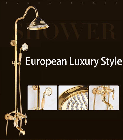Brass Jade Shower Faucet Wall Mount Rose Gold