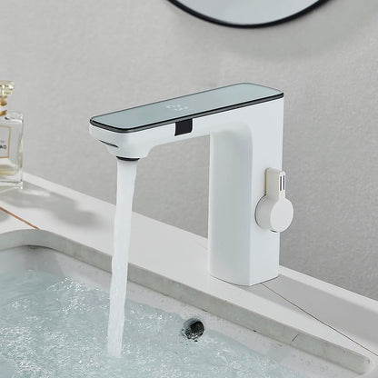 White Chrome Smart Sensor Basin Faucet Screen Digital
