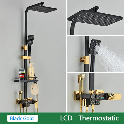 White Gold Thermostatic Shower System Quality Brass Cold