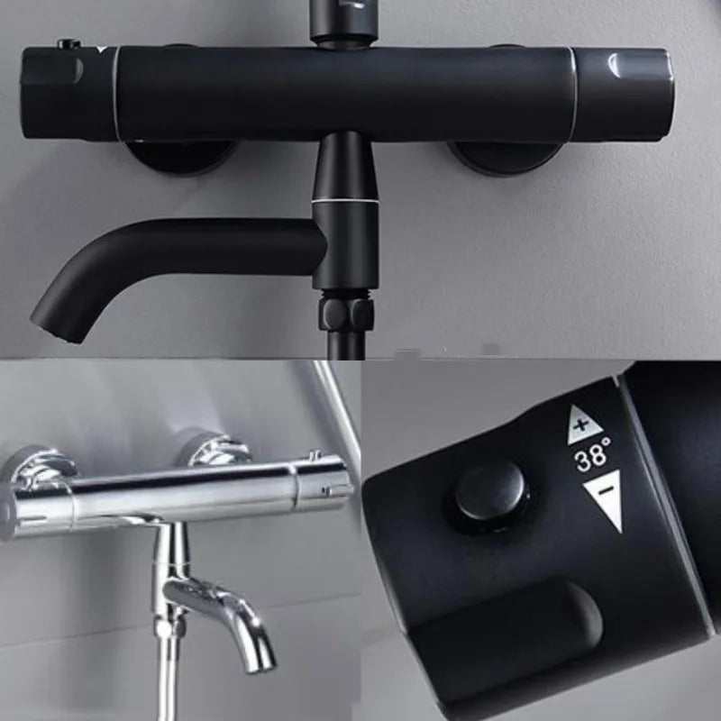 Black Chrome Thermostatic Shower Faucets Valve Brass Bathroom