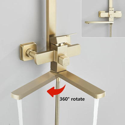 Brushed Gold Rainfall Shower System Cold Bathroom Shower