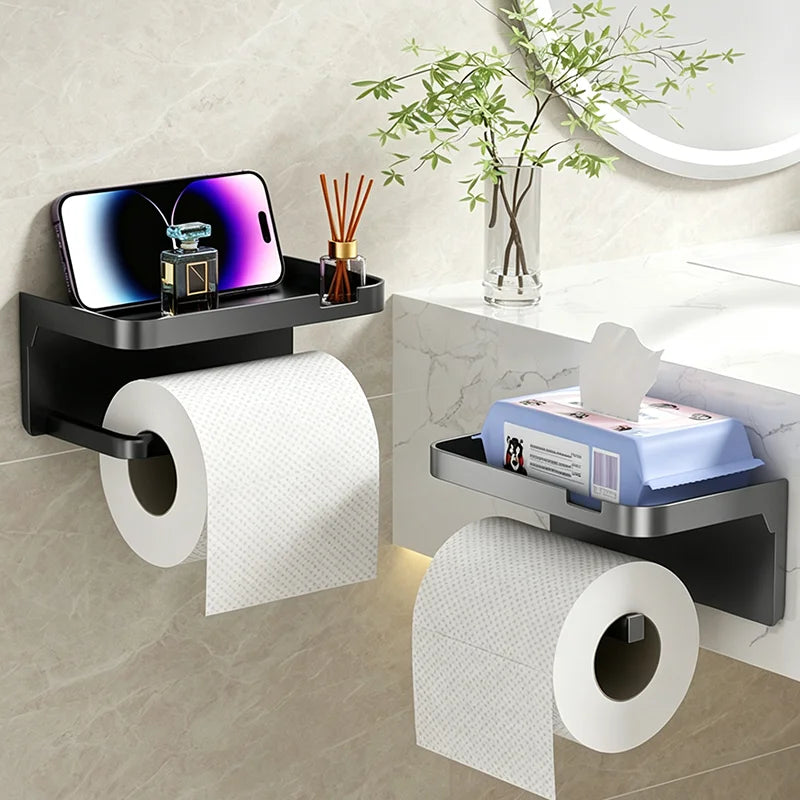 No-Drill Bathroom Toilet Paper Holder Shelf Wall Mounted